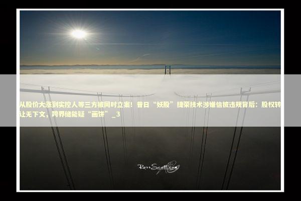从股价大涨到实控人等三方被同时立案!昔日“妖股”捷荣技术涉嫌信披违规背后:股权转让无下文,跨界储能疑“画饼”_3 从股价大涨到实控人等三方被同时立案!昔日“妖股”捷荣技术涉嫌信披违规背后:股权转让无下文,跨界储能疑“画饼”_3 新闻